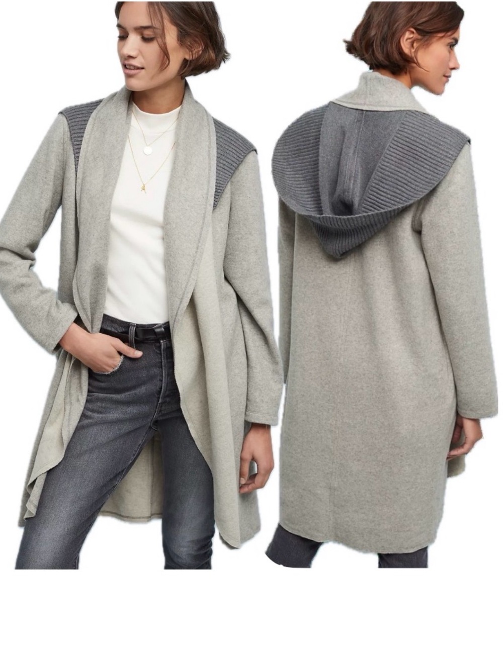 NVLT Anthropologie, Wool Blend Hooded Open Front Cardigan Coat, Size S